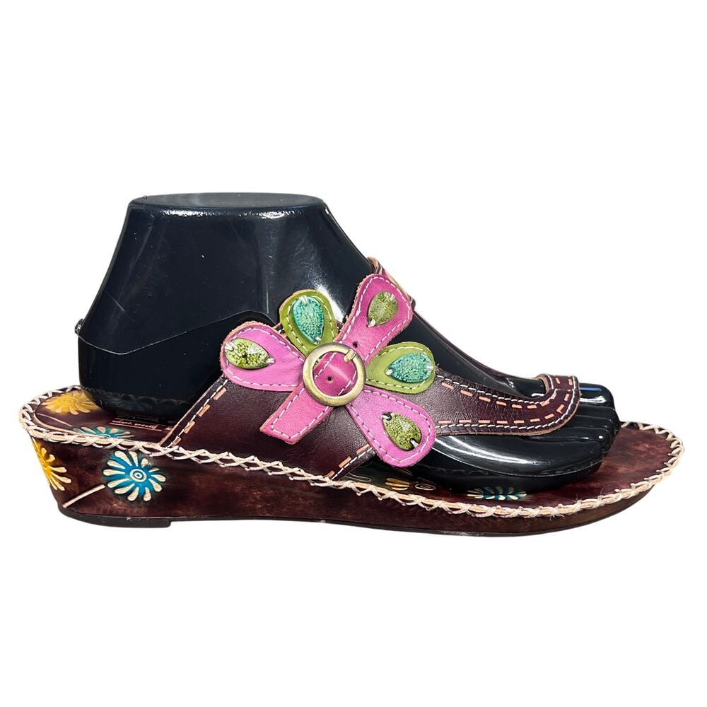 L'Artiste by Spring Step Santorini Brown Floral Sandals Size 40 US 9